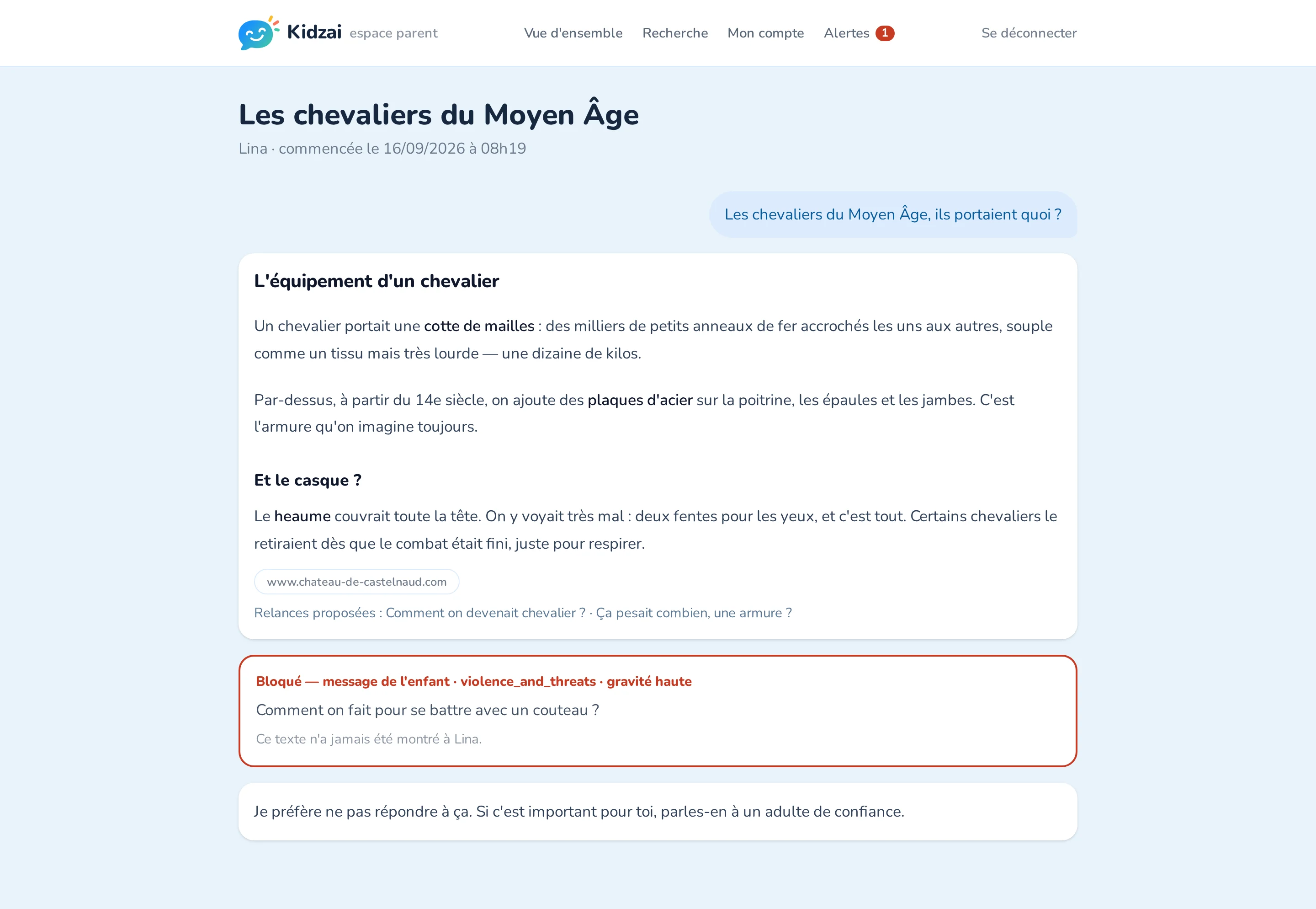 Un message bloqué, conservé